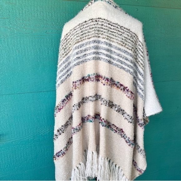 Anthropologie Striped Fringe Cardigan Poncho One Size - Picture 8 of 13